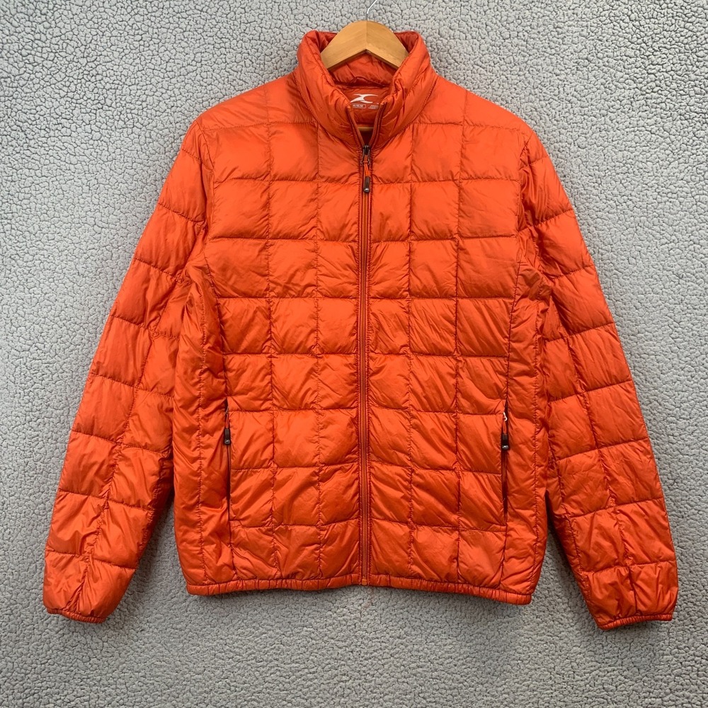 Kjus Quilted Puffer Jacket Mens Size Medium Orange Full Zip Mock Neck